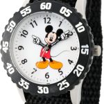 Disney Mickey Mouse Kids' Bezel Stainless Steel Time Teacher Analog Nylon Strap Watch