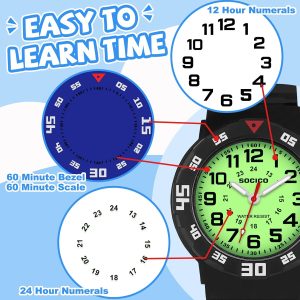 SOCICO Kids Analog Watch with Light for Boys Girls Waterproof Time Teaching Watch with Soft Band Learning Time Wrist Watch Easy to Read for Children Great Gifts - Image 2