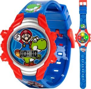 Accutime Super Mario Kids Digital Watch with Yoshi, LED Light Show, Soft Silicone Strap, Durable Kid-Friendly Design, Fun Time-Telling for Boys and Girls